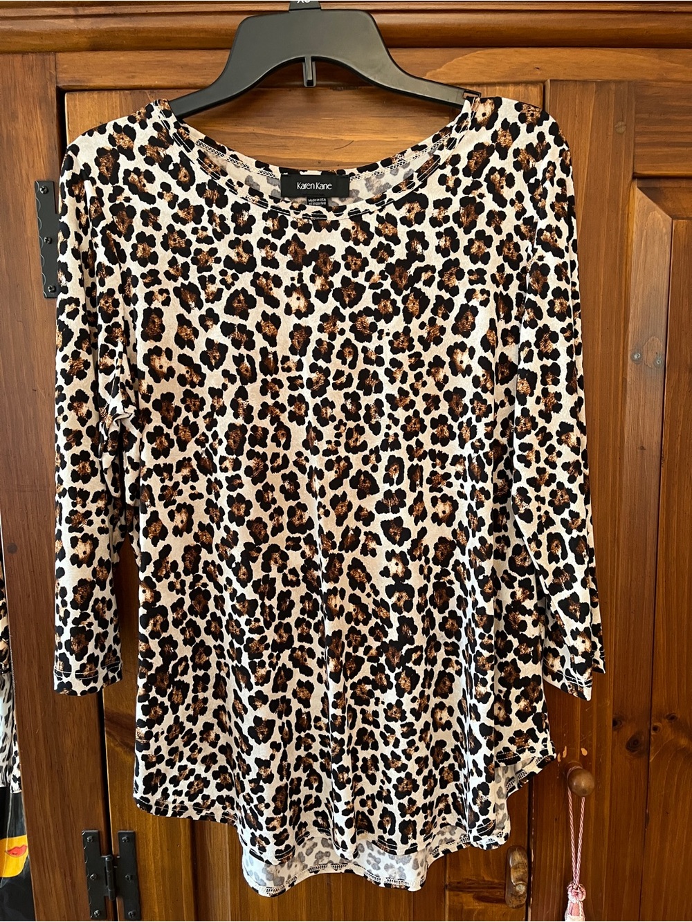 Karen Kane Leopard-Print Long Sleeve Tee in White and Brown